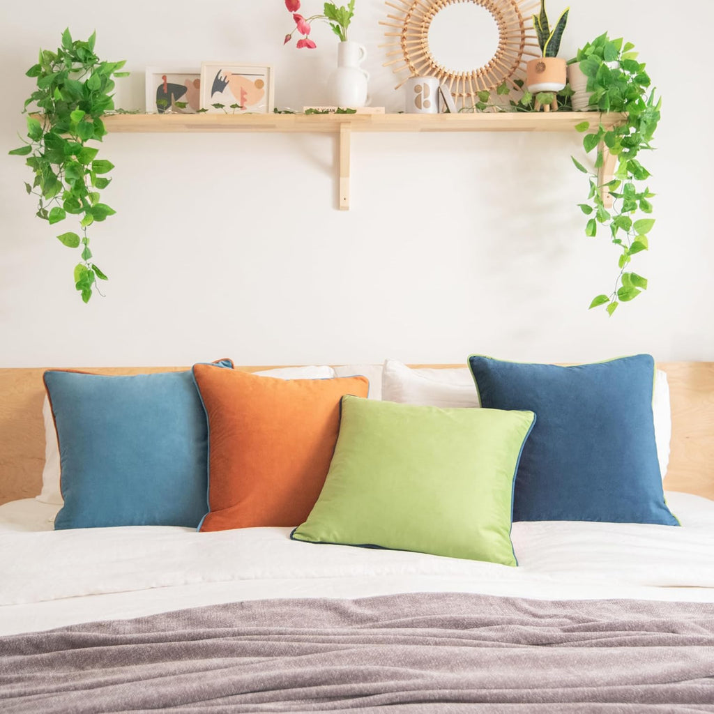 MONDAY MOOSE Decorative Throw Pillow Covers Cushion Cases, Set of 4 Soft Velvet Modern Double-Sided Designs, Mix and Match for Home Decor, Pillow Inserts Not Included (22x22 inch, Blue/Orange)