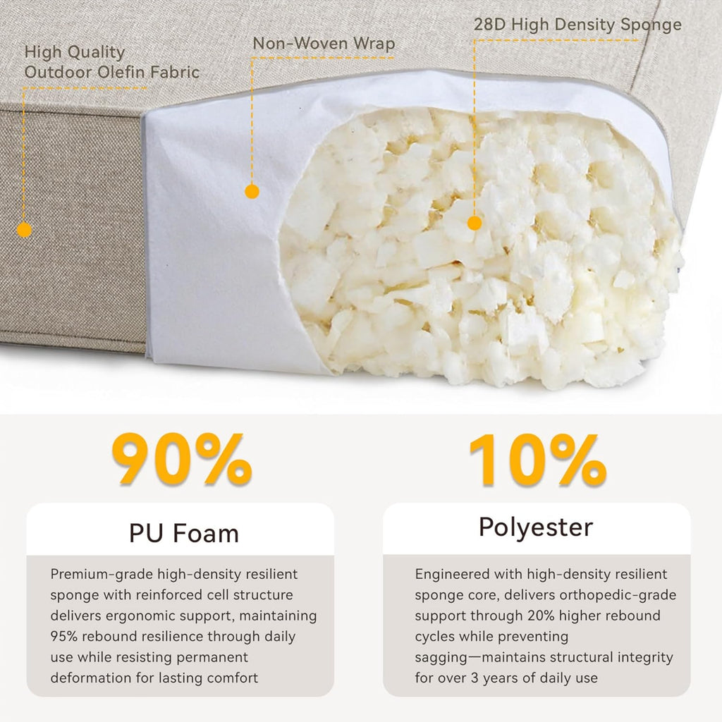 Outdoor Cushion Set for Furniture Patio Furniture, UV Resistant, Water Resistant - 6 Inch Thick Foam Garden Cushions– 24x24 Inch Patio Seat Covers for Chair/Sofa/Couch | Beige | 11-Pack |