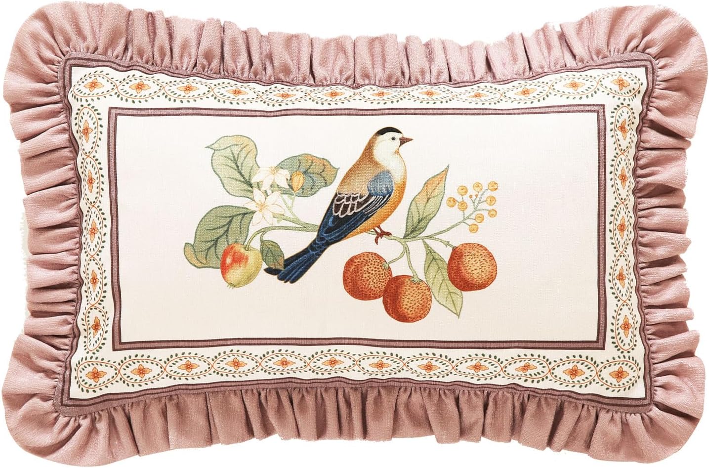 Pink Rectangle Farmhouse Throw Pillow Covers,Birds and Flowers Pattern Cozy Velvet Pillowcases,Decoration Lumbar Pillows Cushion Covers for Couch Sofa Bed Car Chair,12"x20"