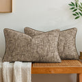 a moment Brown Reversible Pillow Covers 2 Pack - Farmhouse Chenille Throw Pillows, Neutral Textured Decorative Throw Pillow Covers with Border for Couch Sofa Bed (12x20 Inch, No Insert)
