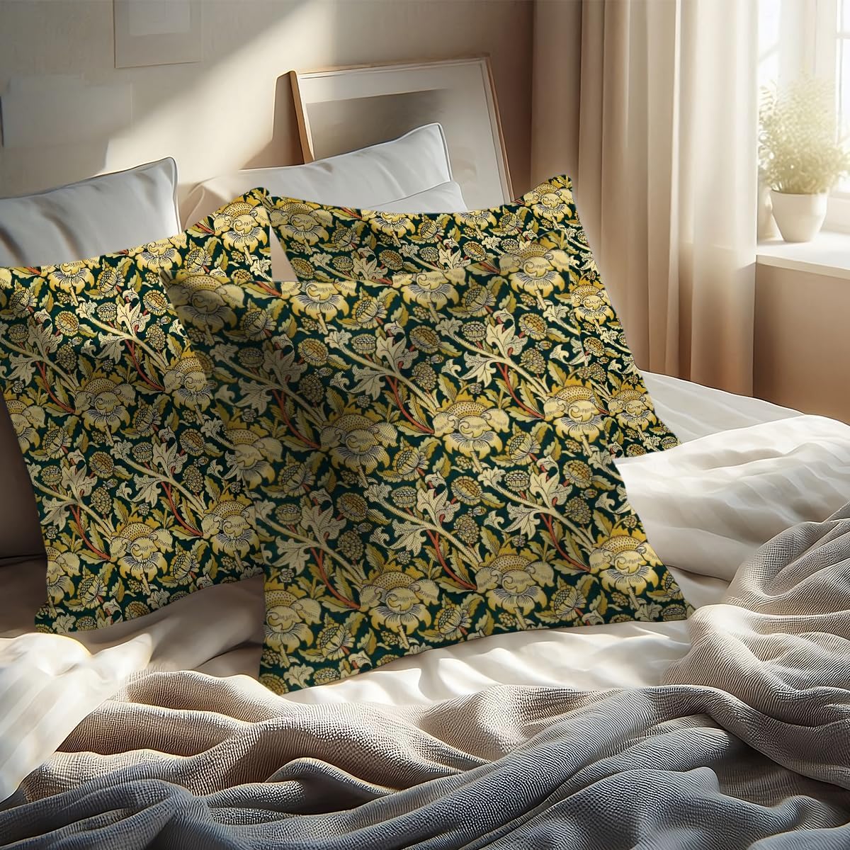 Vintage Flowers Throw Pillow Covers, Set of 2 Floral Pillow Covers, Pillow Covers 18x18, Retro Botanical Bedroom Home Living Room Car Seats Sofa Couch Decor Floral Pillow Cases Pillow Protector