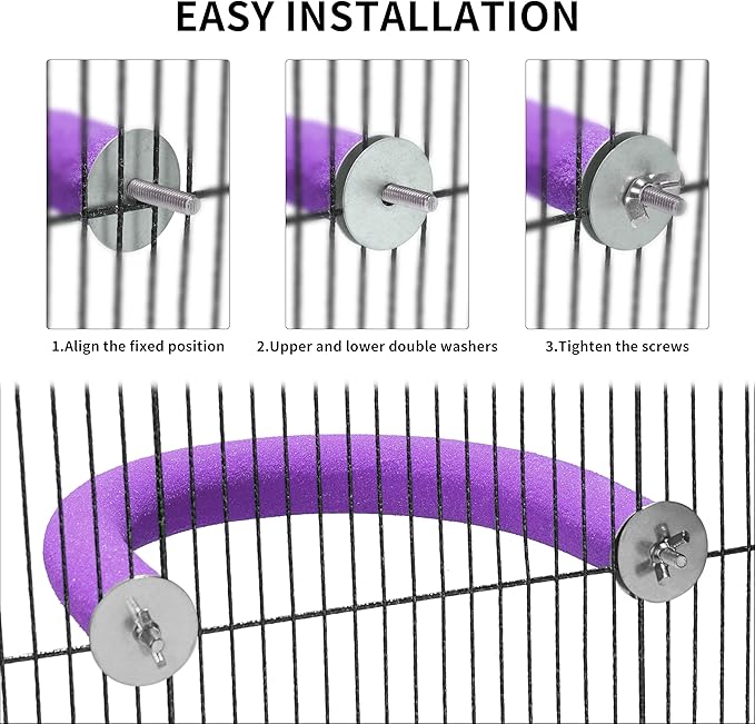 U Shape Parrot Perch Stand Toy Bird Platform Sand Paw Grinding Clean Stick Exercise Conure Budgie Cockatiel Cage Accessories (Purple)