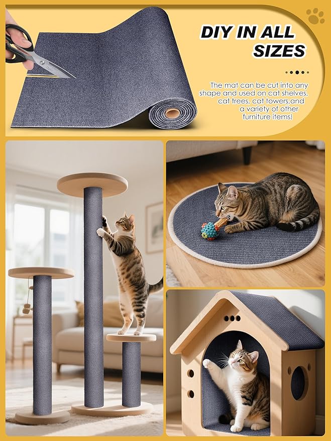 2PCS 39.4"x15.8" Cat Scratch Mat, Trimmable Self-Adhesive Carpet, DIY Climb Cat Scratcher for Furniture Couch or Wall Protector, Covering Cat Scratching Post Replacement Pads (Dark Gray)