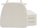 AAAAAcessories D-Shaped Chair Cushions, 2" Thick Dining Chair Pads with Ties and Removable, Machine-Washable Cover, 17" x 16", Set of 4, Natural Sand Pinstripe