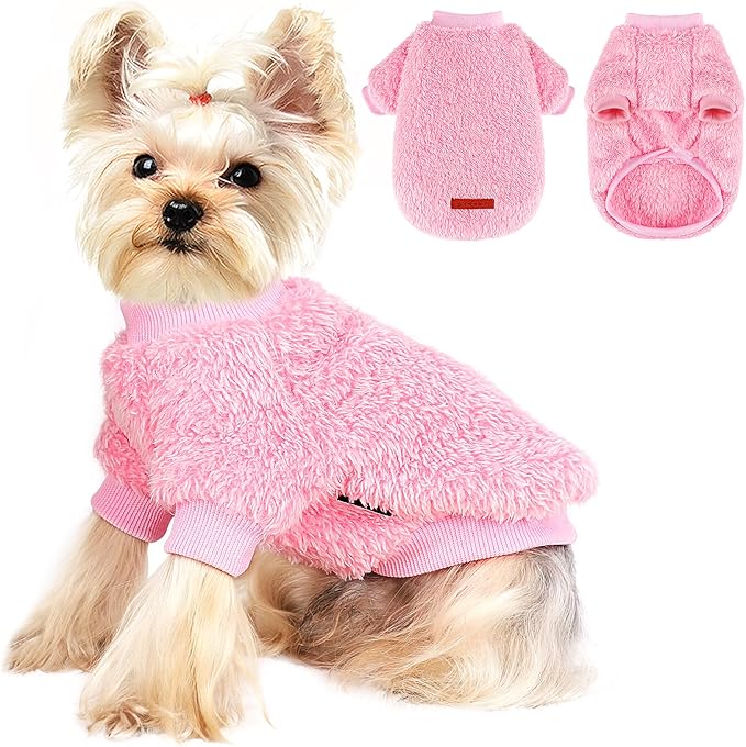 Dog Sweater Sweaters for Small Dogs Girl Purple Fleece Clothes Winter Soft Thickening Warm Puppy Boy Teacup Yorkie Chihuahua (S,Pink)