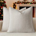 a moment Linen Pillow Covers Set of 2,Boho Farmhouse Throw Pillowcases Neutral Textured Decorative Covers for Couch Sofa, Soft Linen Blend Accent Case Cushion Christmas Home Decor 22"x22"Ivory