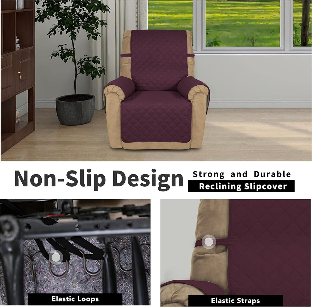 Easy-Going Recliner Chair Slipcover Reversible Sofa Cover Water Resistant Couch Cover Furniture Protector with Elastic Straps for Pets Dog (Recliner 22 inch, Wine/Beige)