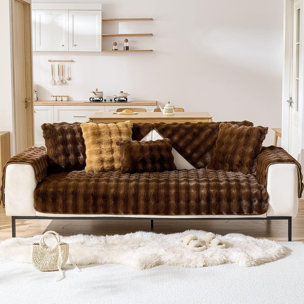 Faux Fur Decorative Throw Pillow Cover Plush Thick Bubble Pillow Covers Luxury Soft Cozy Accent Pillowcase for Spring Sofa Living Room Couch Bed (Coffee,18"x18")