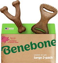 Benebone 2-Pack Wishbone/Dental Durable Dog Chew Toys, Real Bacon, Made in USA, Large