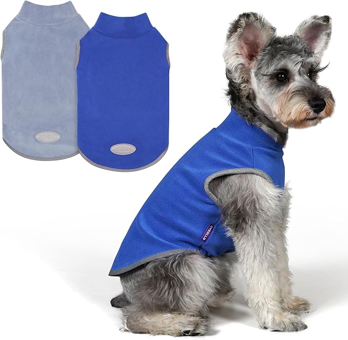 cyeollo 2 Pack Fleece Dog Sweater Pullover Dog Sweatshirt Reflective Lightweight Sweaters Pet Clothes for Small Dogs Boy Girl Pet Apparel Blue, Mist Blue, M