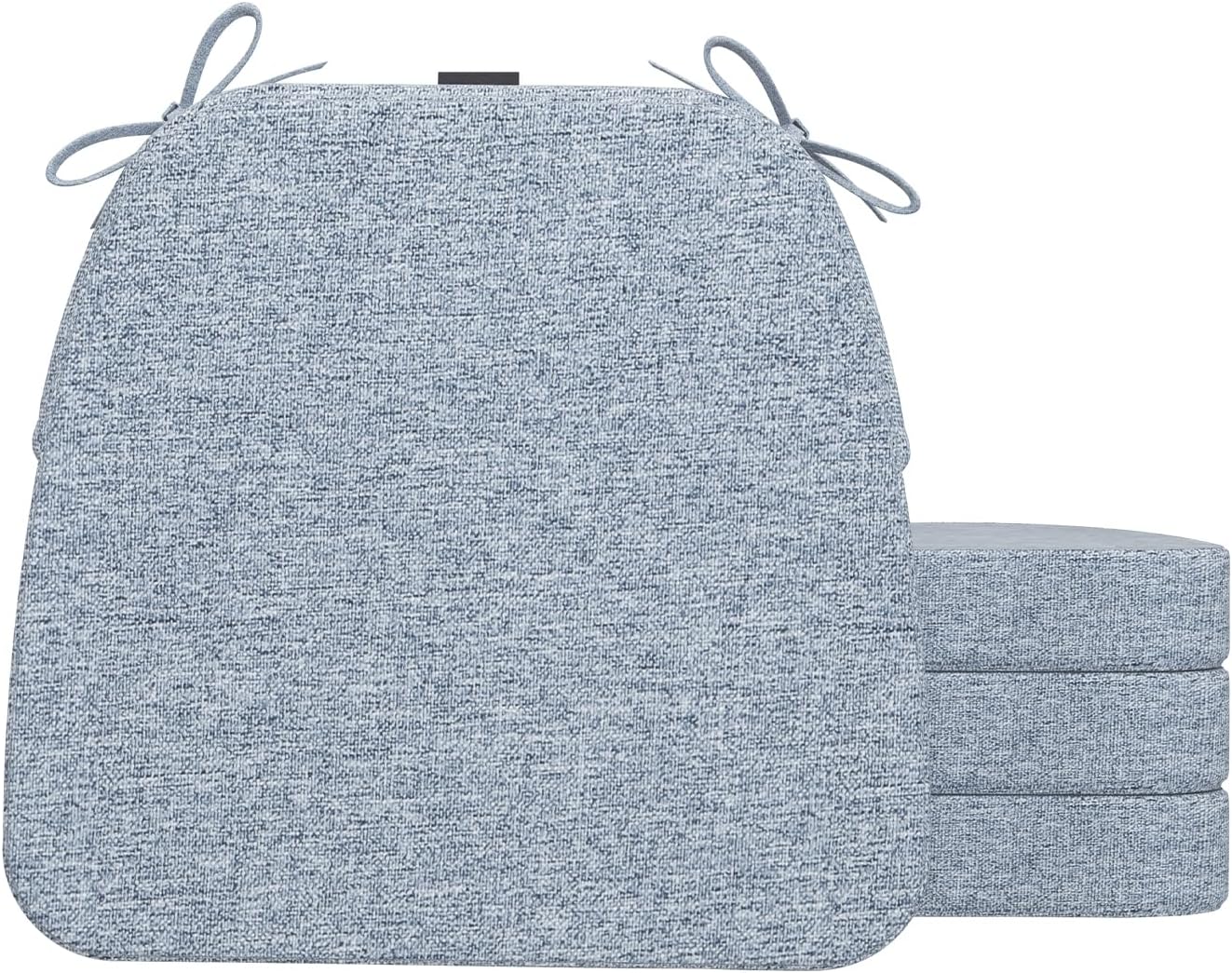 AAAAAcessories D-Shaped Chair Cushions, 2" Thick Dining Chair Pads with Ties and Removable, Machine-Washable Cover, 17" x 16", Set of 4, Light Blue