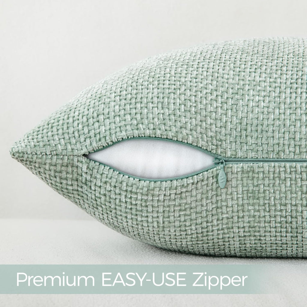 a moment Light Green Chenille Throw Pillow Covers 18x18 Inch Pack of 2 Modern Decorative Throw Pillow Covers Farmhouse Cross Covers Home Decor for Sofa Bedroom Living Room