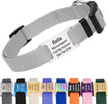 GoTags Personalized Dog Collar with Nameplate, Adjustable Dog Collar with Custom Engraved Slide On Pet ID Tag in Stainless Steel, Silent, No Noise Dog Tag (Light Gray, Small)