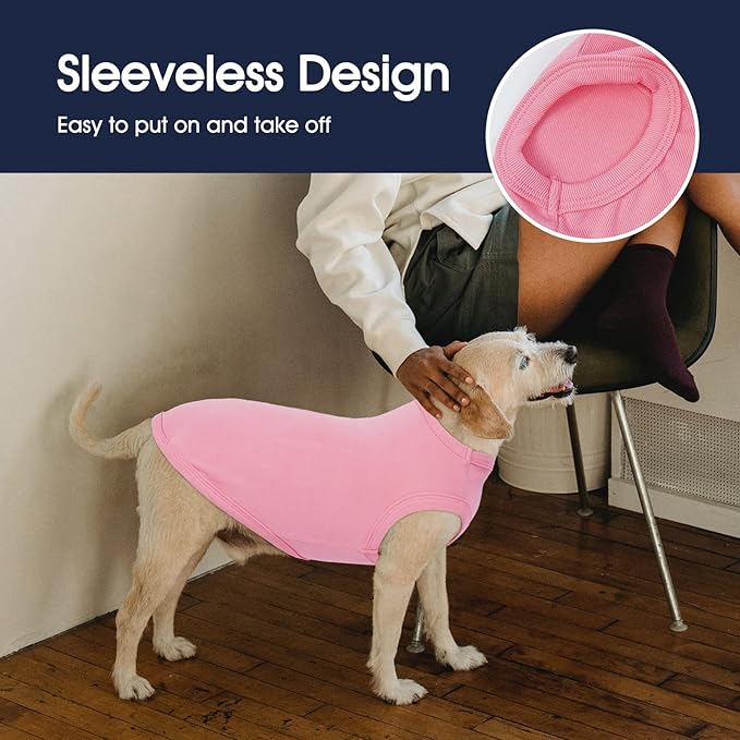 IECOii 2 Pack Dog T-Shirts,Stretchy & Comfortable Pet Summer Tank Top Clothes,Fade-Resistant, Easy to Put On – Machine Washable Tshirts for Medium Breeds Dogs,Pink+Stripes,XLarge