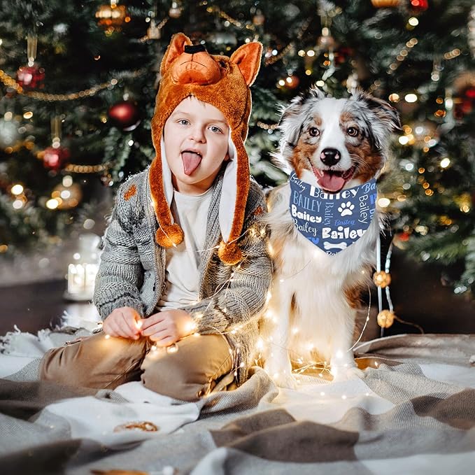 Personalized Dog Bandanas Custom Neckwear Name Button Anti-loosening Dog Scarf Triangle Bibs Kerchief Pet Costume Accessories for Medium Large Dogs Pets Birthday-Blue