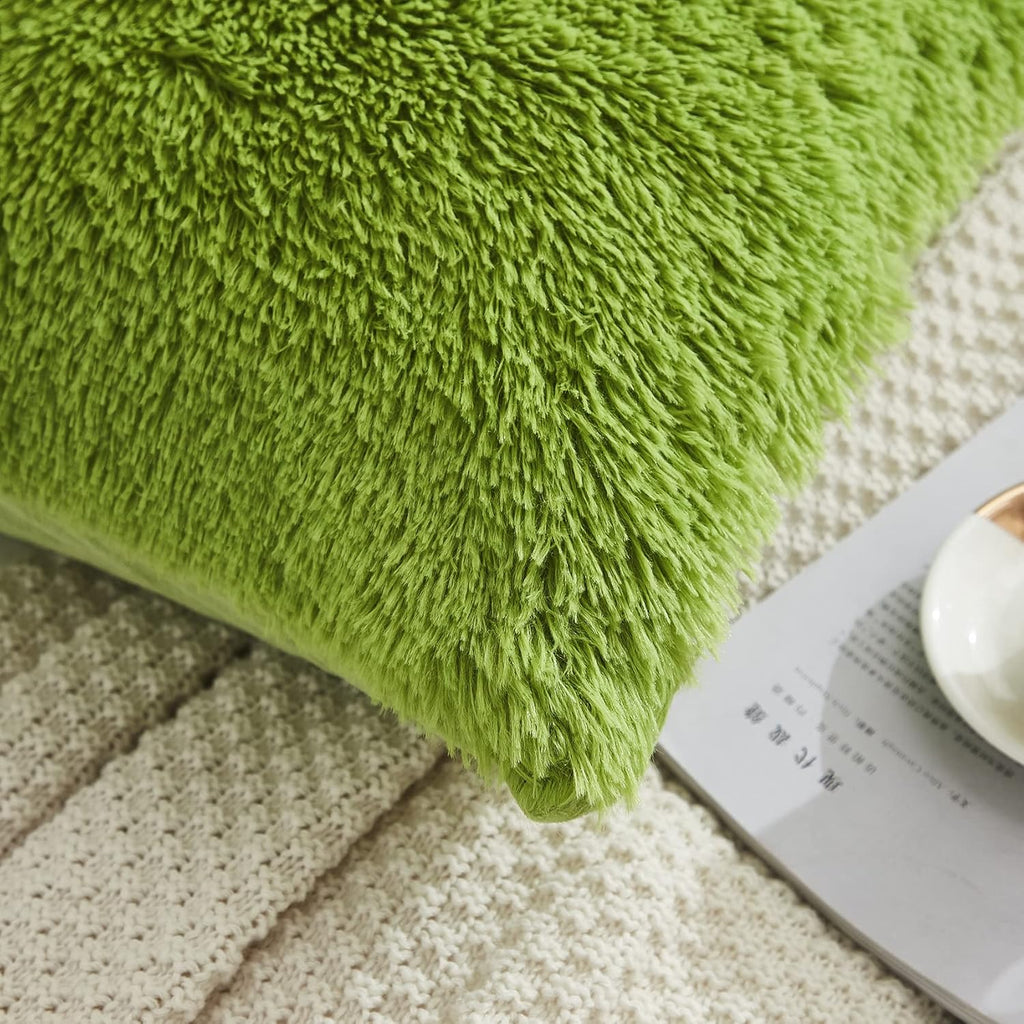 Uhamho Set of 2 Standard Faux Fur Throw Pillow Covers Soft Velvet Decorative Pillowcases Zipper Closure (Apple Green, 20"x26")