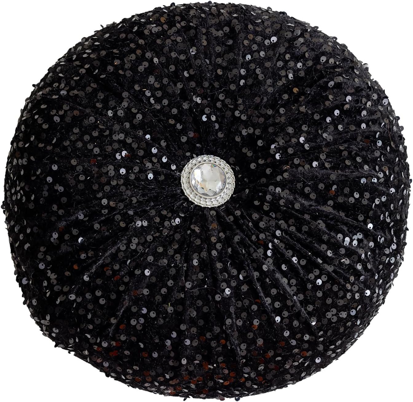 Round Throw Pillow, 13.7" Soft Glitter Sequin Pleated Pumpkin Decorative Round Pillow Circle Floor Pillow Cushions for Sofa Bed Chair Living Room Floor Home Decoration, Black