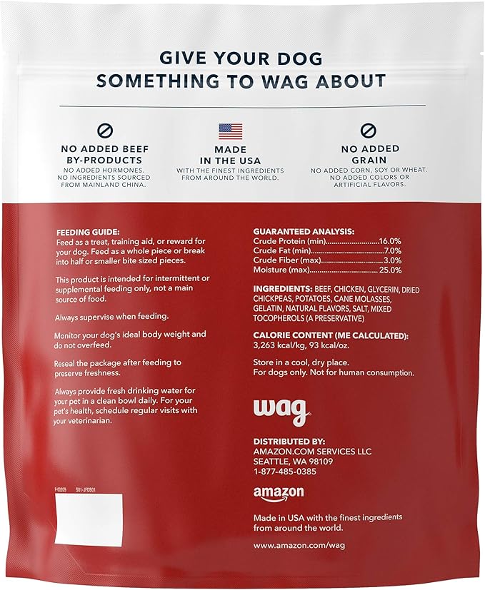Amazon Brand - Wag Soft & Tender American Jerky Dog Treats – Beef Recipe (24 oz)