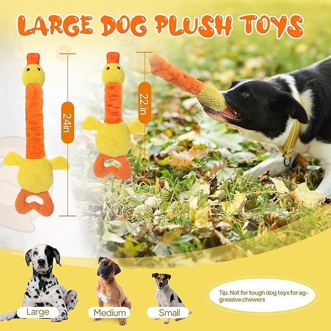 TwoEar Duck Dog Toy with Crinkle Paper, Interactive Tug of War Dog Toy, Stuffed Squeaky Toys for Puppies, Small, Medium, and Large Dogs