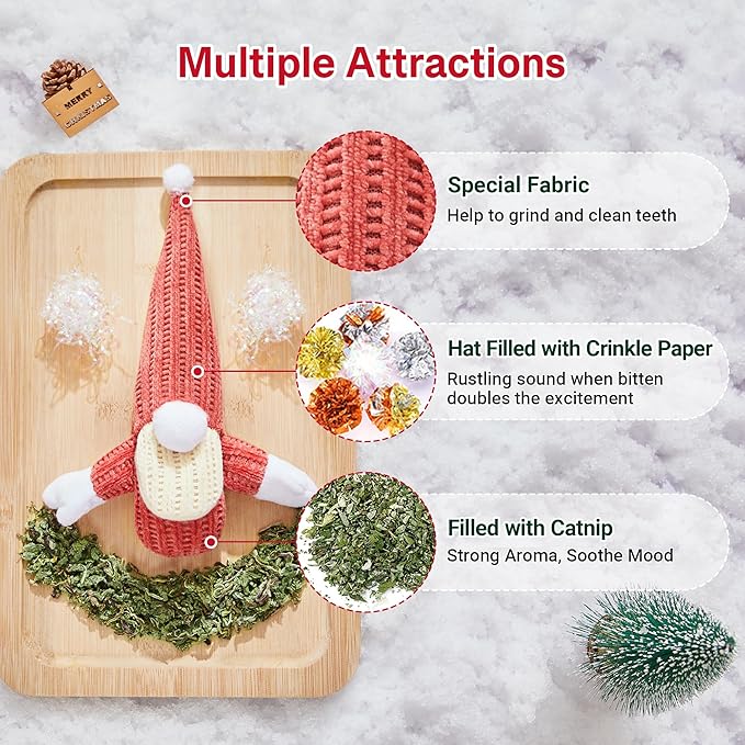 Potaroma Cat Toys 3 Pcs Catnip Crinkle Sound Santa Claus, Soft Durable Teething Material, Interactive Cat Kicker for Indoor Kitten Exercise 8.5 Inches for All Breeds