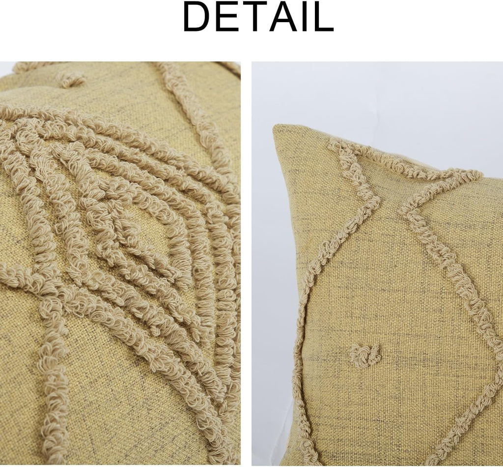 Boho Geometric Textured Lumbar Pillow Cover 12x 20, Woven Tufted Neutral Decorative Linen Pillow Cushion Case, Farmhouse Home Decor for Outdoor Couch Bedroom Car Sage Green