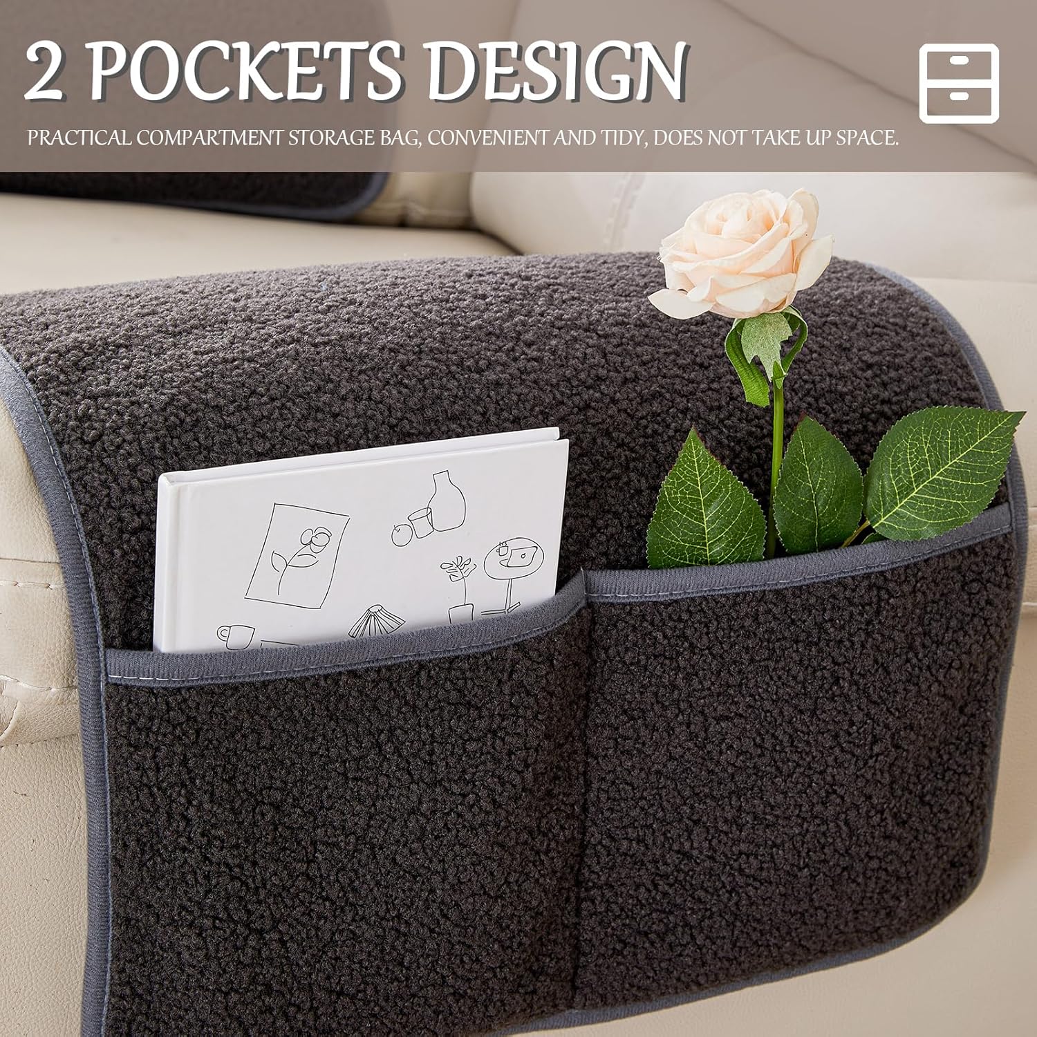 Armrest Cover, Recliner Chair Protector, Furniture Protector Slip, Side Storage Pocket, Stretch Armchair Couch Arm Rest Cover for Recliner, Chair, Sofa (Dark Gray,3 Seater(5pcs))
