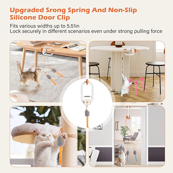 Interactive Cat Toy, Flapping Bird & Rotating Feather Teaser for Indoor Cats, Hanging Doorway Cat Toys with Fishing Pole for Exercise, Boredom Relief & Fun Games