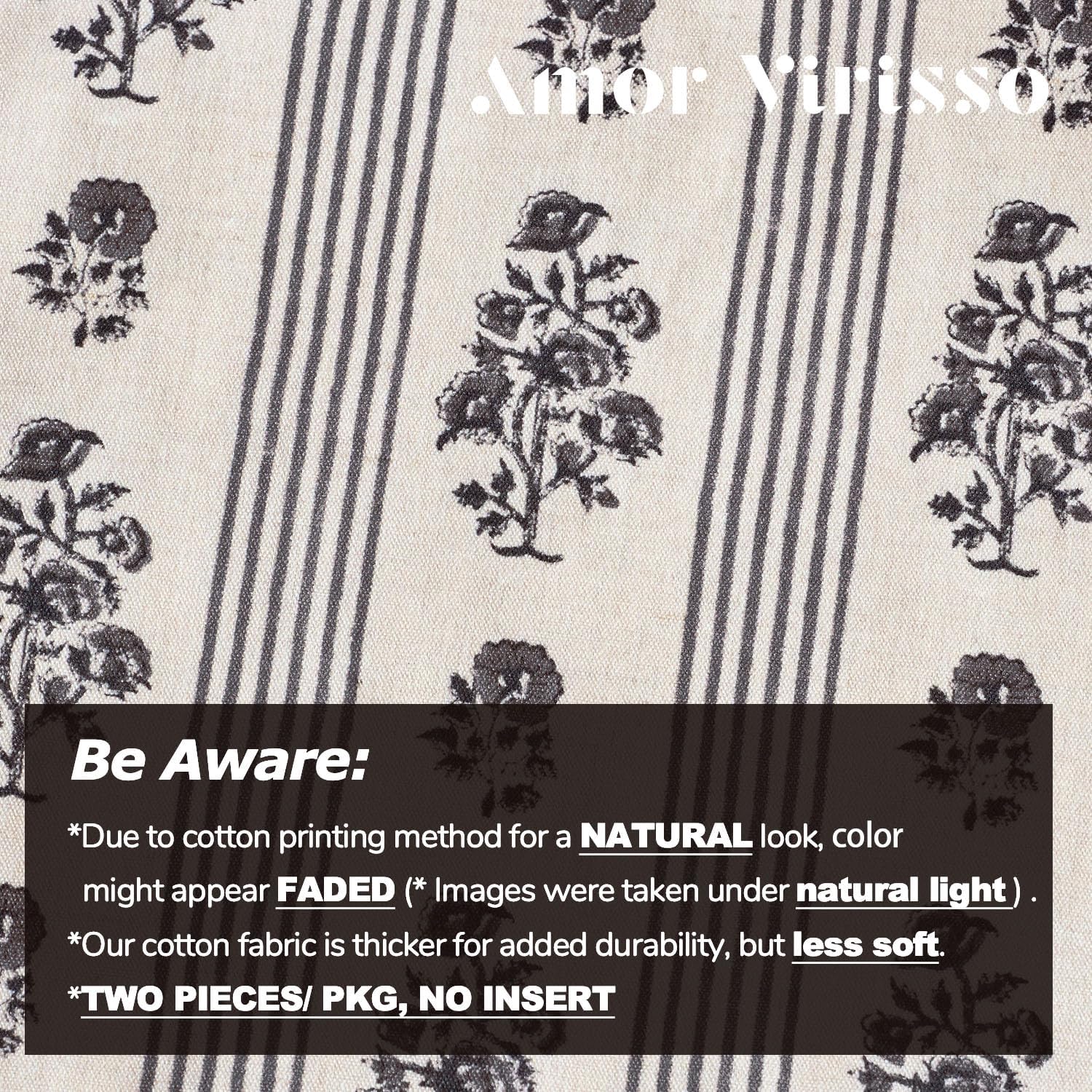 Amor Virisso Floral Throw Pillow Covers 18x18 Set of 2 Block Print Pillow Covers Neutral Floral Striped Farmhouse Decorative Pillow Covers for Sofa Couch Bed, Light Taupe