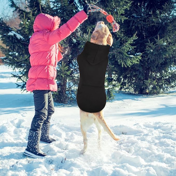 3XL Dog Sweaters for Large Dogs,Dog Hoodie,Cozy Fleece Interior Sweatshirt with Hood & Pocket,Leash Hole,Pet Clothes Sweater for Small,Medium,and Large Dogs,Black&3XL