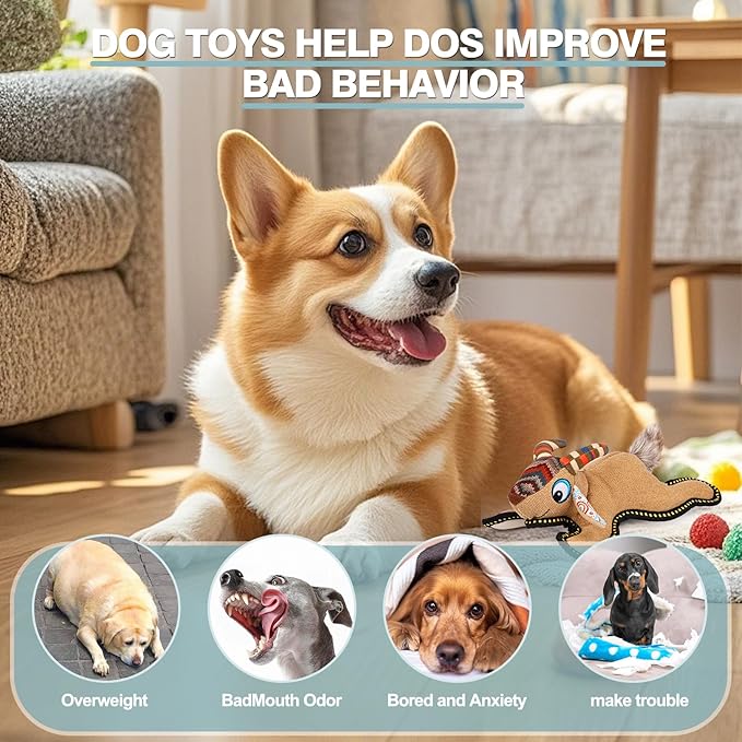 Tough Durable Squeaky Dog Toys for chewers Interactive to Keep Them Busy, Funny Tug of War Dogs Toy for Small Medium Large Cute Birthday Gift (Antelope)