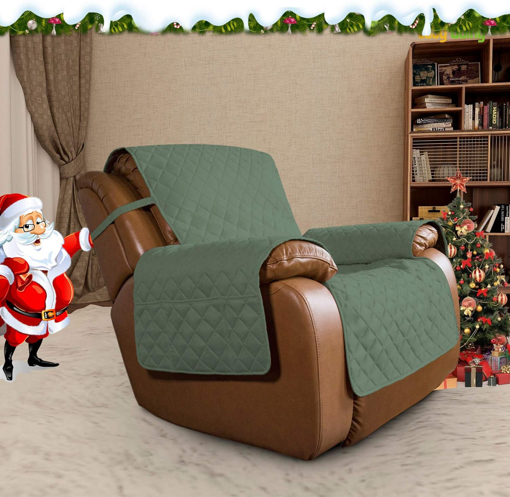 Easy-Going Oversized Recliner Cover Reversible Couch Cover Sofa Cover for Living Room Water Resistant Furniture Protector with Elastic Straps for Pets Kids (Oversized Recliner, Greyish Green/Beige)