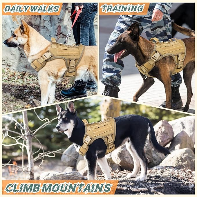 WINGOIN Tactical Dog Harness for Medium Dogs, Heavy Duty No Pull Dog Harness with Handle, Adjustable Reflective Military K9 Pet Vest for Pitbull, Female, Male, Walking, Training, Hunting, Khaki (M)