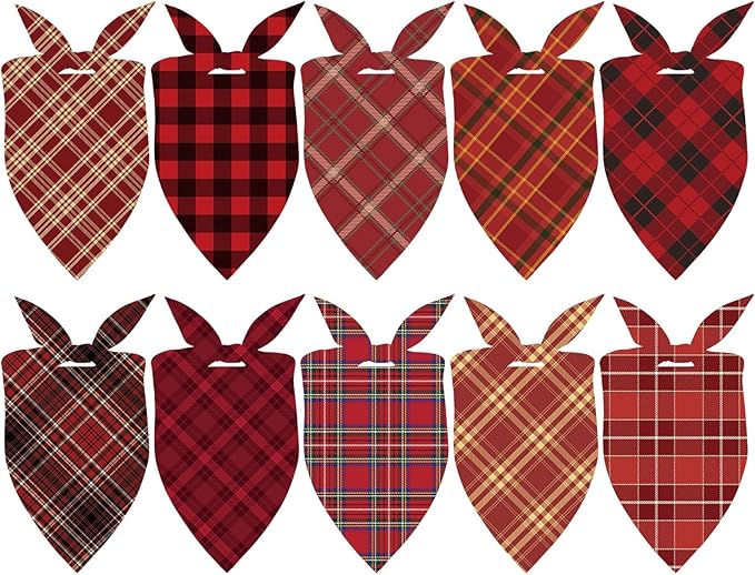 Weewooday 50 Pcs Christmas Dog Bandanas Bulk Xmas Red Buffalo Plaid Bandanas for Dogs Soft Bibs Adjustable Triangle Scarf for Small Medium Large Pets Costume (25.6 x 17.7 x 17.7 Inch)