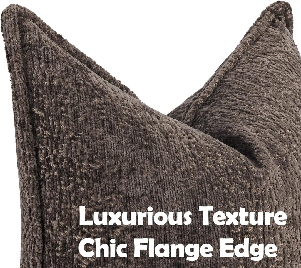 Pack of 2 Chocolate Brown Decorative Throw Pillow Covers 20x20 Cozy Soft Chenille Accent Vintage Square Couch Pillow Covers for Home Decor Bed Sofa Living Room