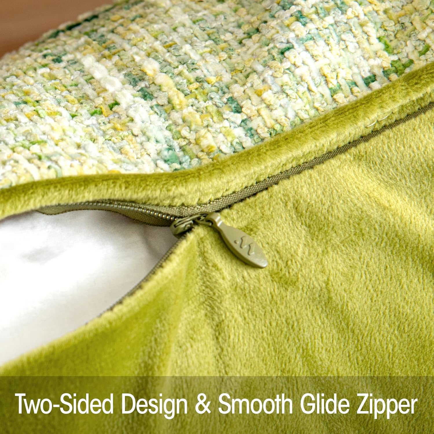 a moment Green Reversible Pillow Covers 2 Pack - Farmhouse Chenille Throw Pillows, Neutral Textured Decorative Throw Pillow Covers with Border for Couch Sofa Bed (12x20 Inch, No Insert)