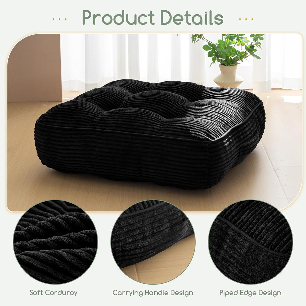 6" Washable Floor Pillow Cushion for Adults, Meditation Cushion Pillow, Large Square Floor Sitting, Removable Tufted Corduroy Cover, for Tatami Living Room or Yoga, 22x22 Inch, Machine Washable