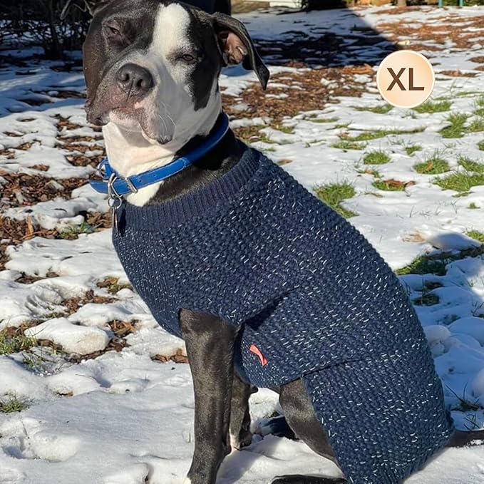 KYEESE Dog Sweater with Leash Hole Comfy Pullover Sweater Medium Size Male with Reflective Yarn Warm Pet Coats Stretchy Cozy Lightweight Thick Knitwear Dog Clothes, Navyblue, X-Large