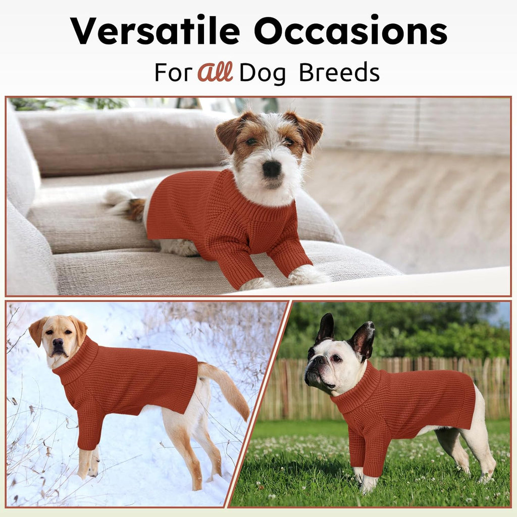 Queenmore XXL Dog Sweater, Large Dog Sweaters for Male Dogs, Turtleneck Plaid Kintsweaters for Large Breeds, Cold Weather Pullover Pet Clothes, Saddle Brown 2XL
