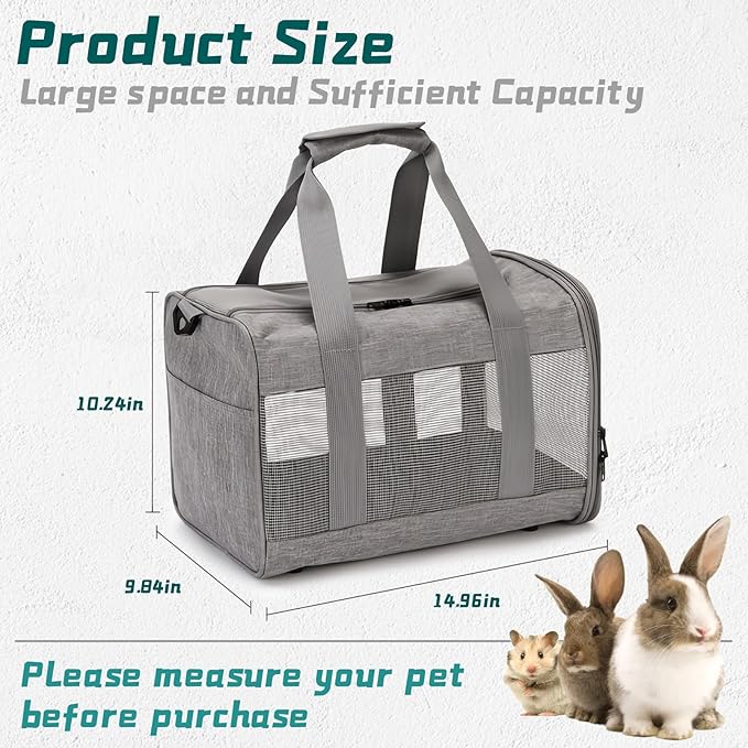 PINVNBY Small Pet Carrier, Guinea Pig Carrier, Bunny Carrier for Travel Camping Outdoor, Breathable Pet Portable Hand Bag for Hamster Bunny Guinea Pig（Gray）