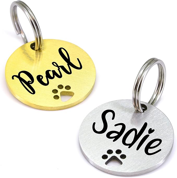 Ultra Joys Dog Tags Personalized for Pets - Hollow Paw Custom Pet ID Tag - Engraved Dog Tag for Small, Large Dogs - Large Round in Gold