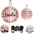 Ultra Joys Stainless Steel Pet ID Tag Dog Name Tags Personalized Front and Back Engraving, Customized Dog Tags and Cat Tags, Optional Engraved on Both Sides, Round Tag Vine Design, Rose Small