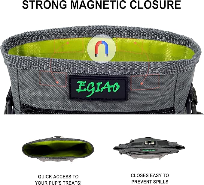 Dog Treat Pouch 2.0, Strong Magnetic Closure, Poop Bag Dispenser (Including Collapsible Dog Bowl, Training Clicker, Poop Bags)