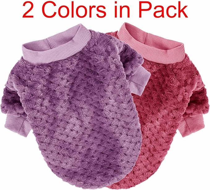 Dog Sweater, 2 or 3 Pack Dog Sweaters for Small Medium Dogs or Cat, Warm Soft Flannel Pet Clothes for Dogs Girl or Boy, Dog Shirt Coat Jacket (XX-Small, Burgundy+Rosy)