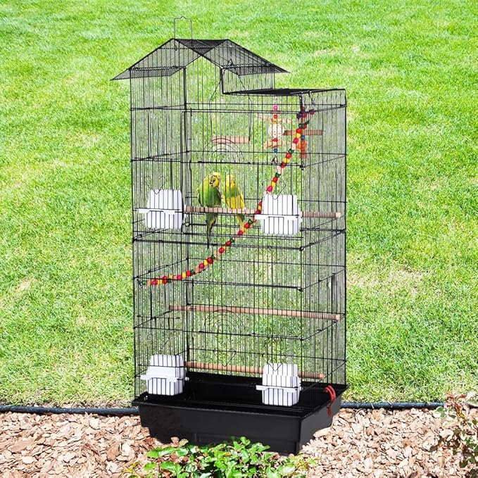 Yaheetech 39-inch Roof Top Large Flight Parrot Bird Cage for Small Quaker Parrot Cockatiel Sun Parakeet Green Cheek Conure Budgie Finch Lovebird Canary Pet Bird Cage w/Toys