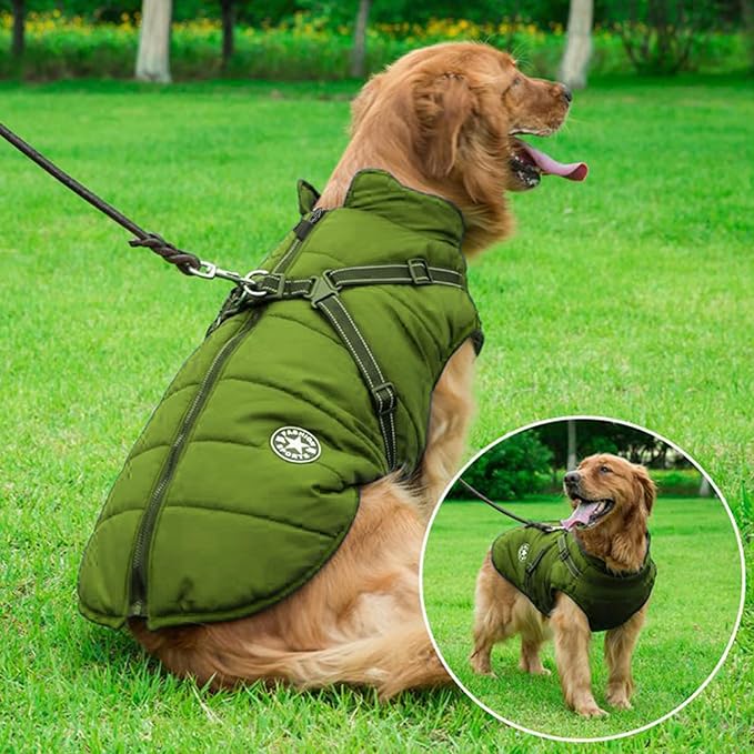 Aiboria Dog Jackets for Winter Windproof Waterproof 2 in 1 Outfit Cold Weather Coat Dog Vest Harness Puppy Winter Warm Jacket Small Green S