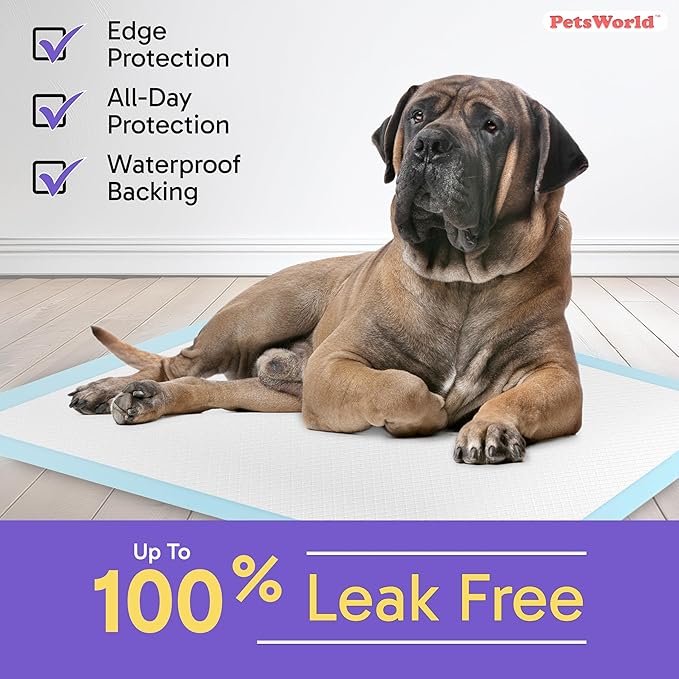 PETSWORLD Giant Dog Potty Pads, Odor-Eliminating, 36" x 36", Ultra Absorbent 5-Layer Leak-Proof Training Pads for Dogs & Cats (36x36, 25 Count)