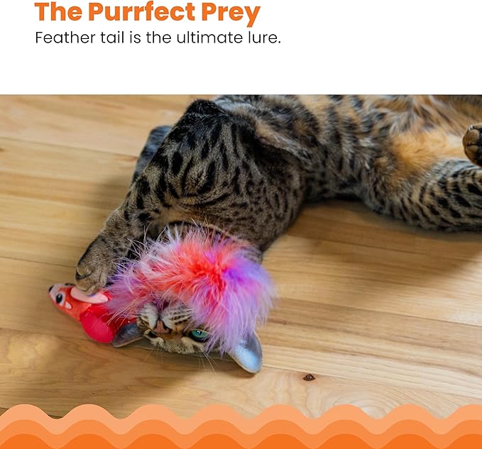 Catstages Racin' Squirrel Robot, Electronic Moving Cat Toy with Feathers, USB Rechargeable, Red