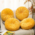 4 Pcs Round Throw Pillows 15 Inch Decorative Velvet Pleated Pumpkin Floor Boho Pillows for Living Room Couch Chair Bed Sofa (Yellow)