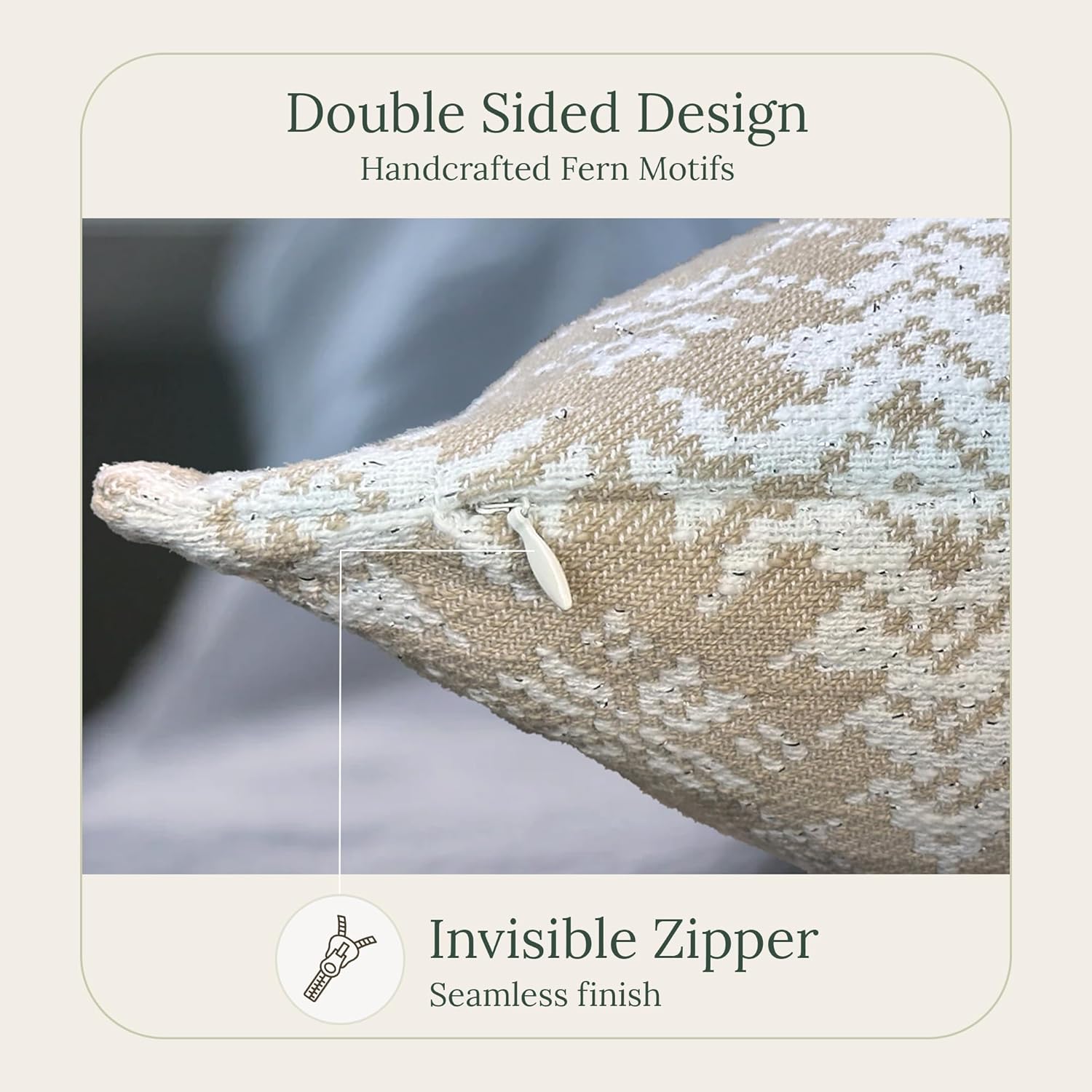 SanVia Olive Fern Premium Cotton Throw Pillow Covers, 20 x 20 Inches, Luxury Holiday Themed Handwoven Couch Pillow Covers, Hidden Zipper, Elegant Home Décor, Insert Not Included