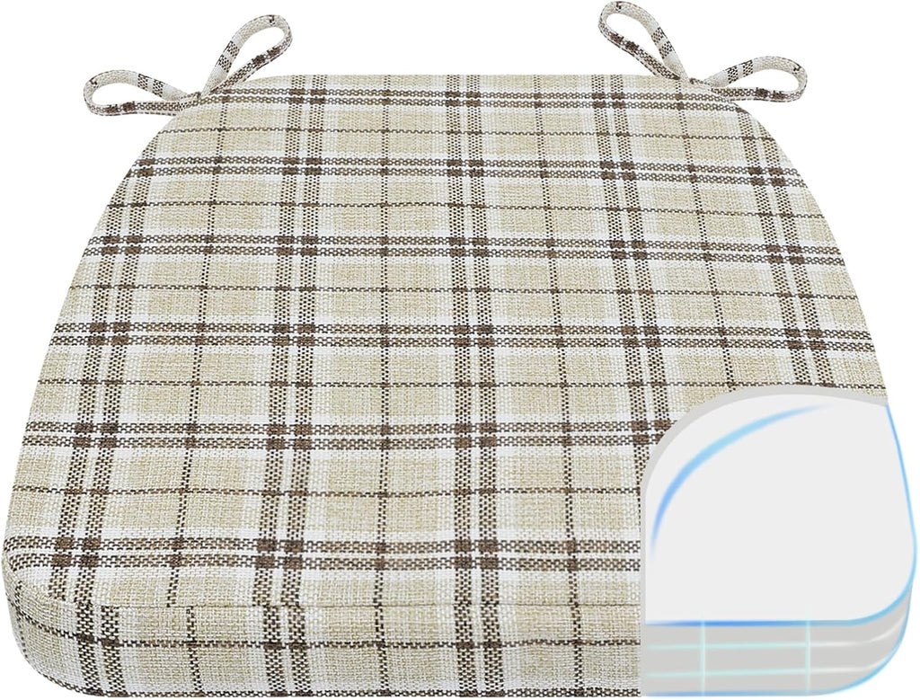 AAAAAcessories D-Shaped Chair Cushions, 2" Thick Dining Chair Pads with Ties and Removable, Machine-Washable Cover, 17" x 16", Yellow Checkered